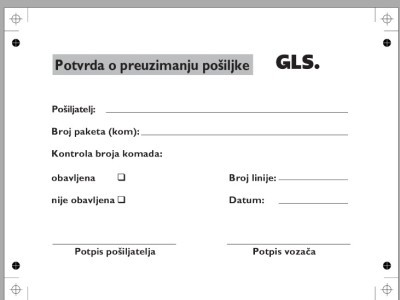 Tisak blok A6 NCR potvrda o preuzimanju pošiljke 100 lista 1.GLS 1/0