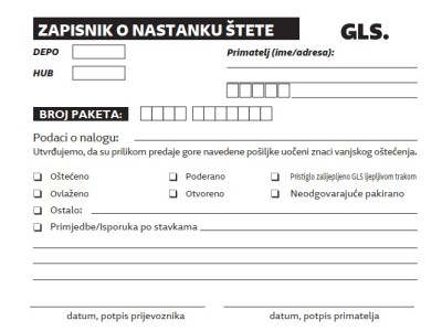 Tisak blok A5 NCR Zapisnik o nastanku štete 3x50 lista 4.GLS 1/0