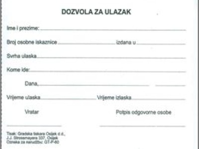 TI.I-60 Dozvola za ulazak, 100 listova