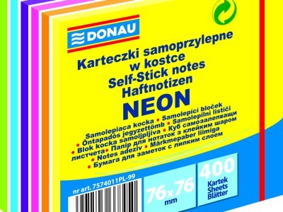 Blok samoljepljivi  76x76mm 400 listova Donau mix neon