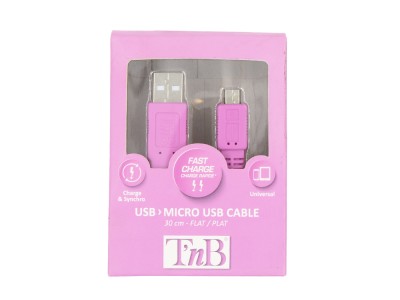 Kabel USB tip A-M<=>USB tip micro B-M  0.3m Pink - T'nB