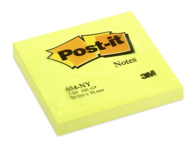 Blok samoljepljivi 76x76mm 100 listova Post-it 3M 654NY neon žuti