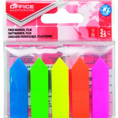 Zastavica 45x12mm 5x25 listova film poluprozirni Office products strelica 5 boja