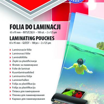 Folija za plastificiranje 65x95mm 125mic 100/1 sjajna Office products