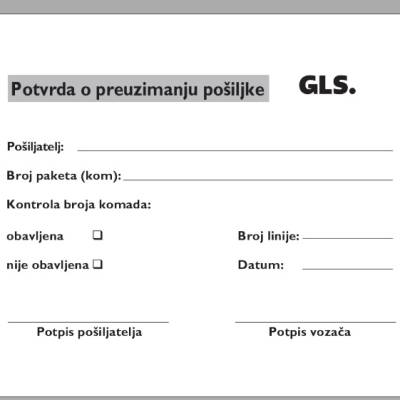 Tisak blok A6 NCR potvrda o preuzimanju pošiljke 100 lista 1.GLS 1/0