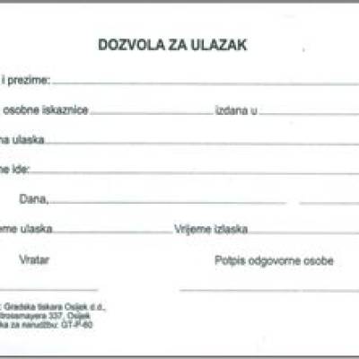 TI.I-60 Dozvola za ulazak, 100 listova