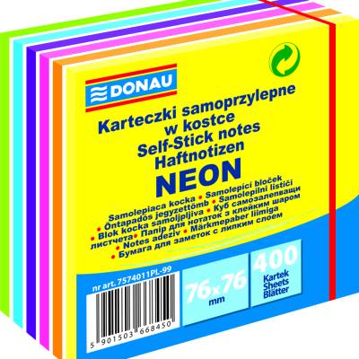 Blok samoljepljivi  76x76mm 400 listova Donau mix neon