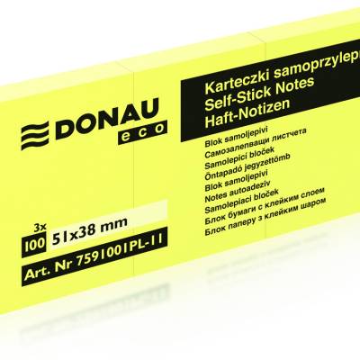 Blok samoljepljivi  38x51mm 3x100 listova Donau žuti