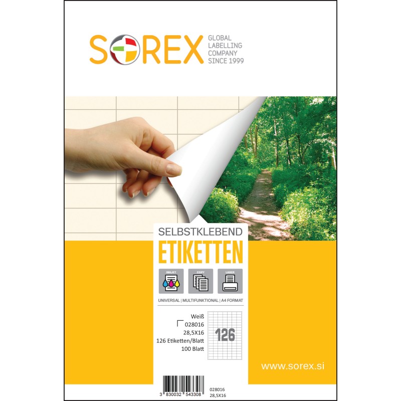 Etiketa  laser/inkjet/copy  28,5x16,0 Sorex 100/1 16852