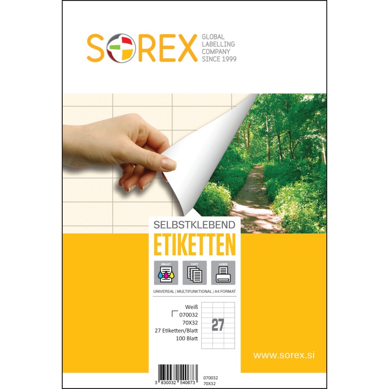 Etiketa  laser/inkjet/copy  70,0x32,0 Sorex 100/1 20016