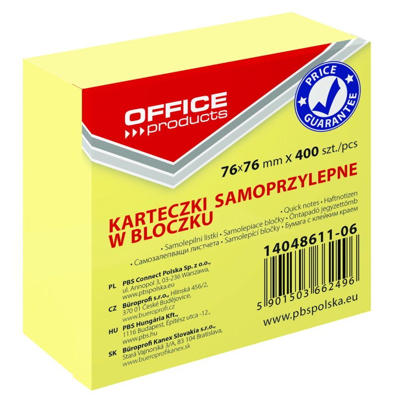 Blok samoljepljivi  76x76mm 400 listova Office products žuti 21594