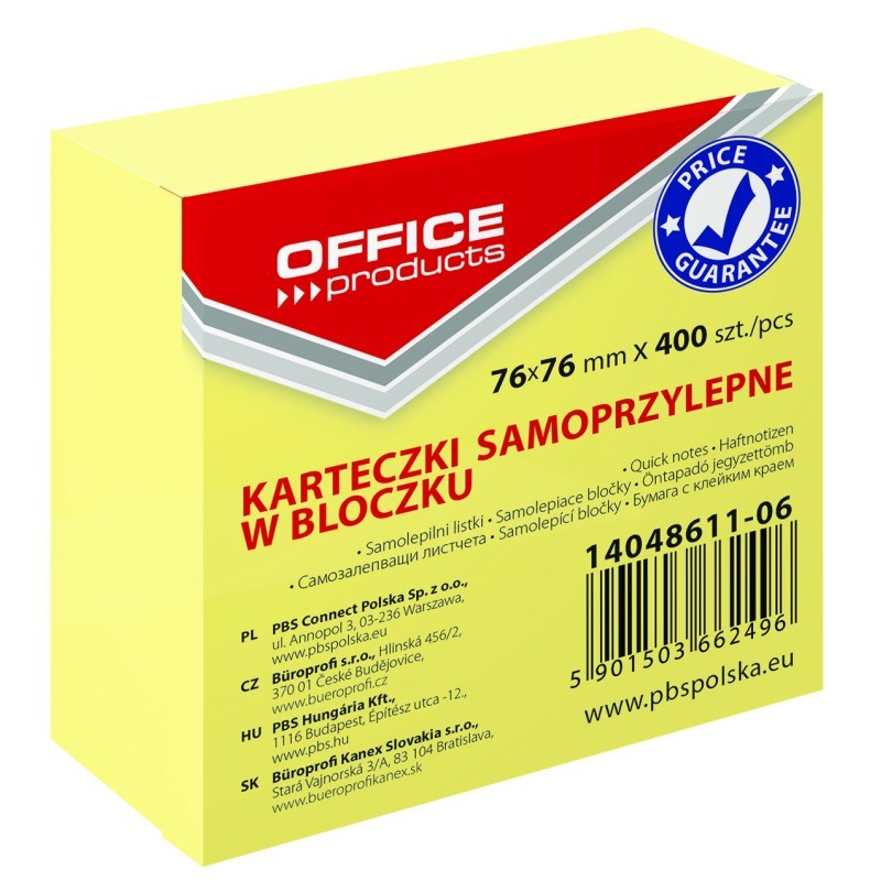 Blok samoljepljivi  76x76mm 400 listova Office products žuti 21595