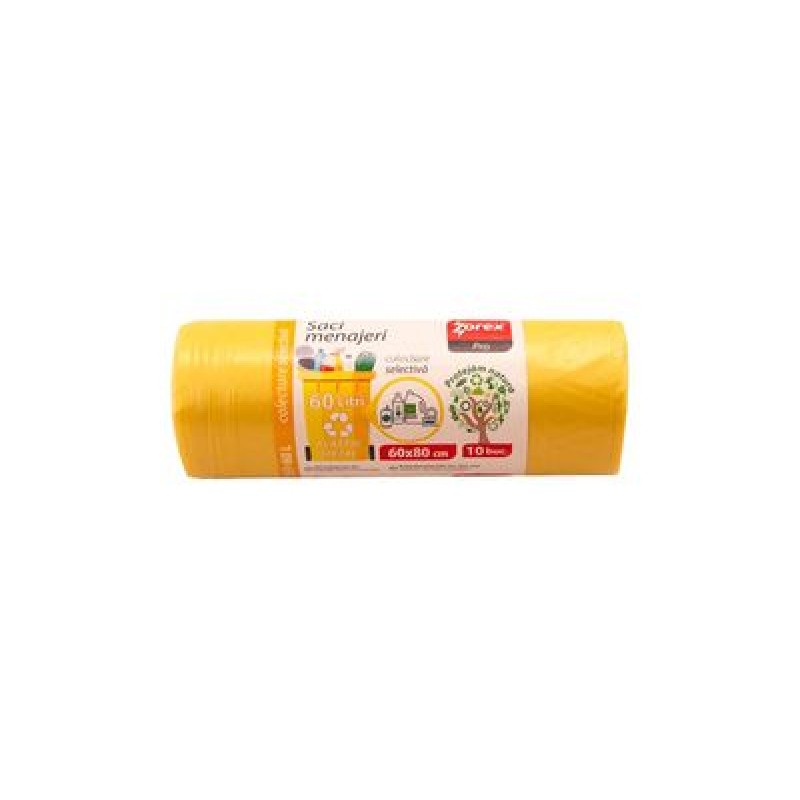 Vreća za smeće 60L 60x80cm 10/1 LDPE Zorex žute za plastiku i metal 23027