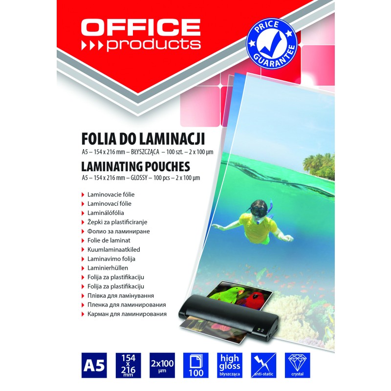 Folija za plastificiranje A5  100mic 100/1 sjajna Office products 17371