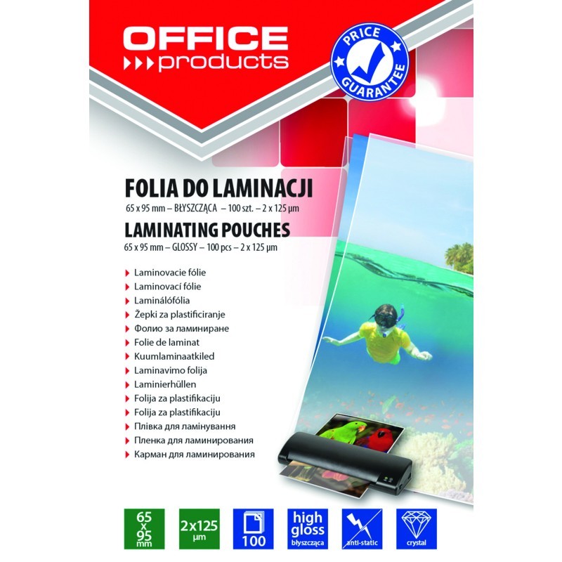 Folija za plastificiranje 65x95mm 125mic 100/1 sjajna Office products 17038