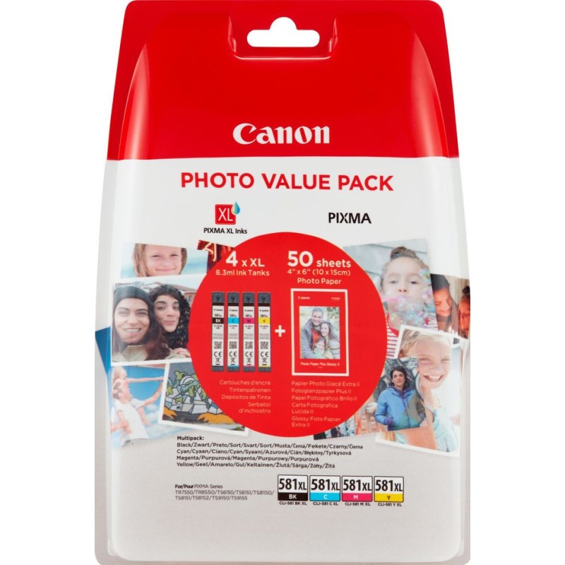 Tinta CANON CLI-581 XL BK+C+M+Y - Photo value pack original 18290