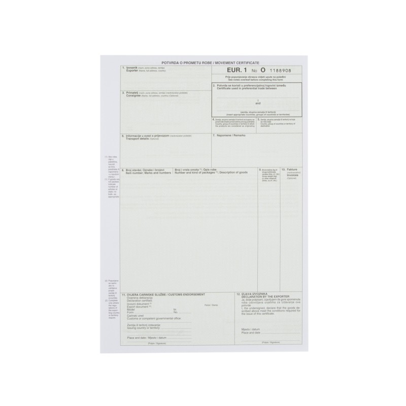 TI.XIII-31 Potvrda o prometu robe EUR-1 NN 19814