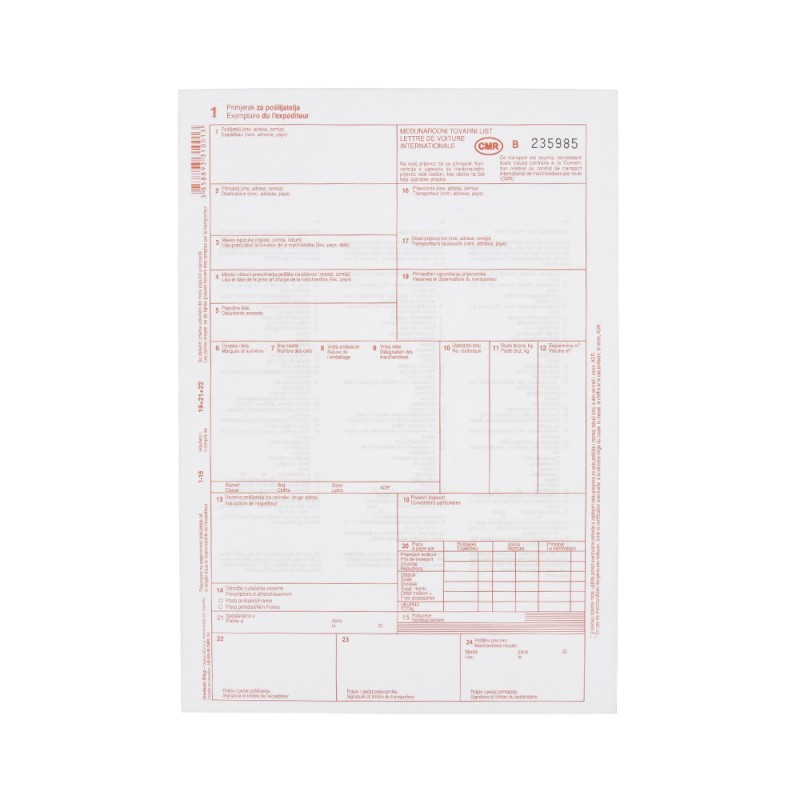 TI.XIII-29/ncr Međunarodni tovarni list CMR, 1+6 listova 20805