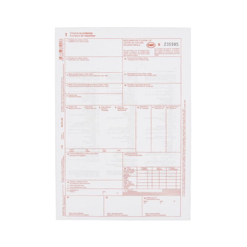 TI.XIII-29/ncr Međunarodni tovarni list CMR, 1+6 listova 20806