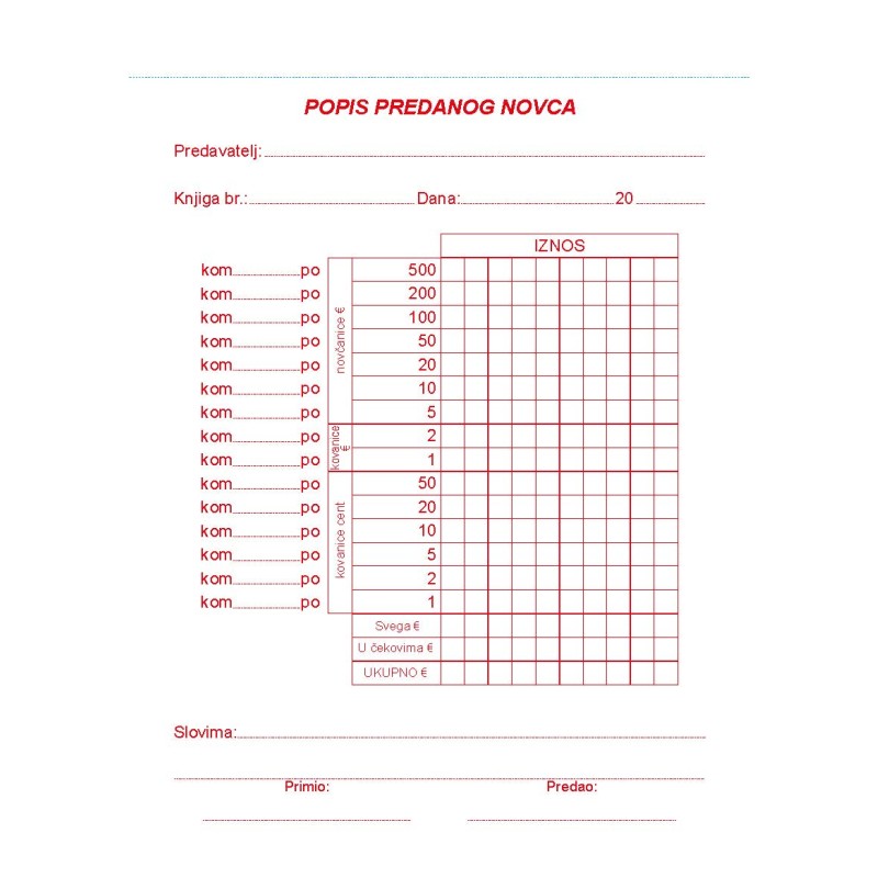 TI.I-47/ncr Popis predanog novca Eur 29759