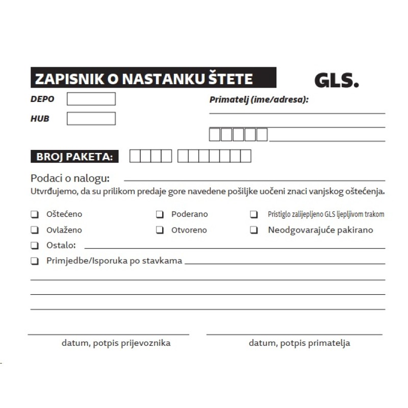 Tisak blok A5 NCR Zapisnik o nastanku štete 3x50 lista 4.GLS 1/0 30105