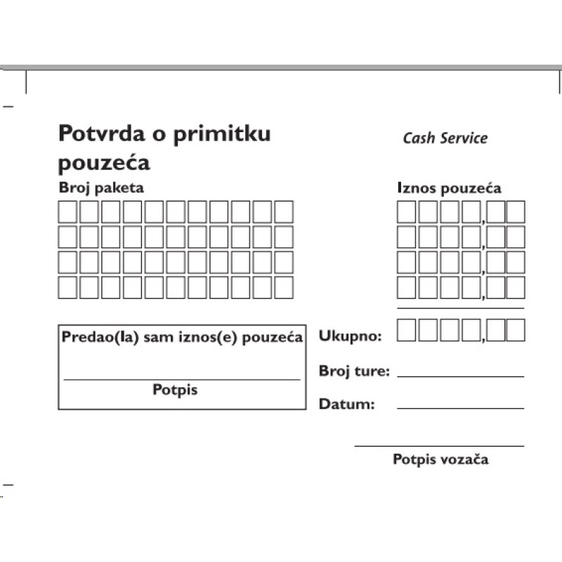 Tisak blok A6 NCR,1/0,Potvrda o primitku pouzeća GLS 30106