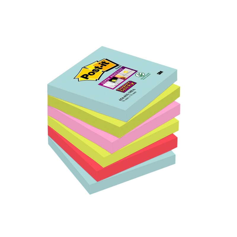 Blok samoljepljivi 76x76mm 6x90 listova Post-it 3M 654 Super Sticky MIAMI 17504