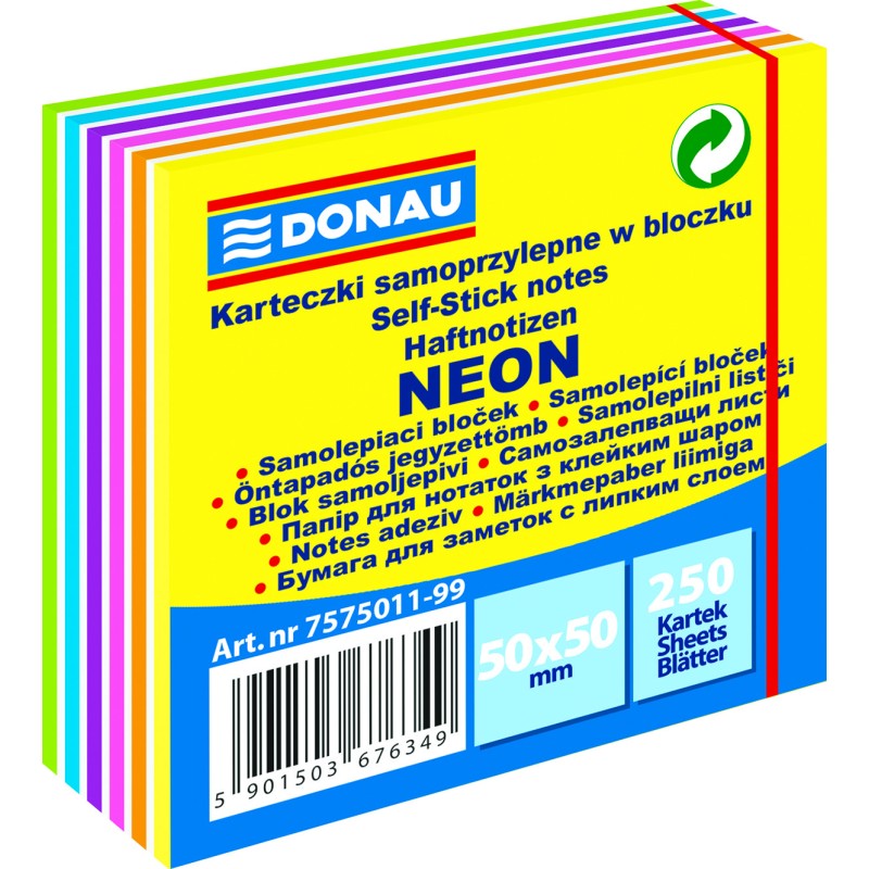 Blok samoljepljivi  50x50mm 250 listova Donau mix neon-pastel 26854