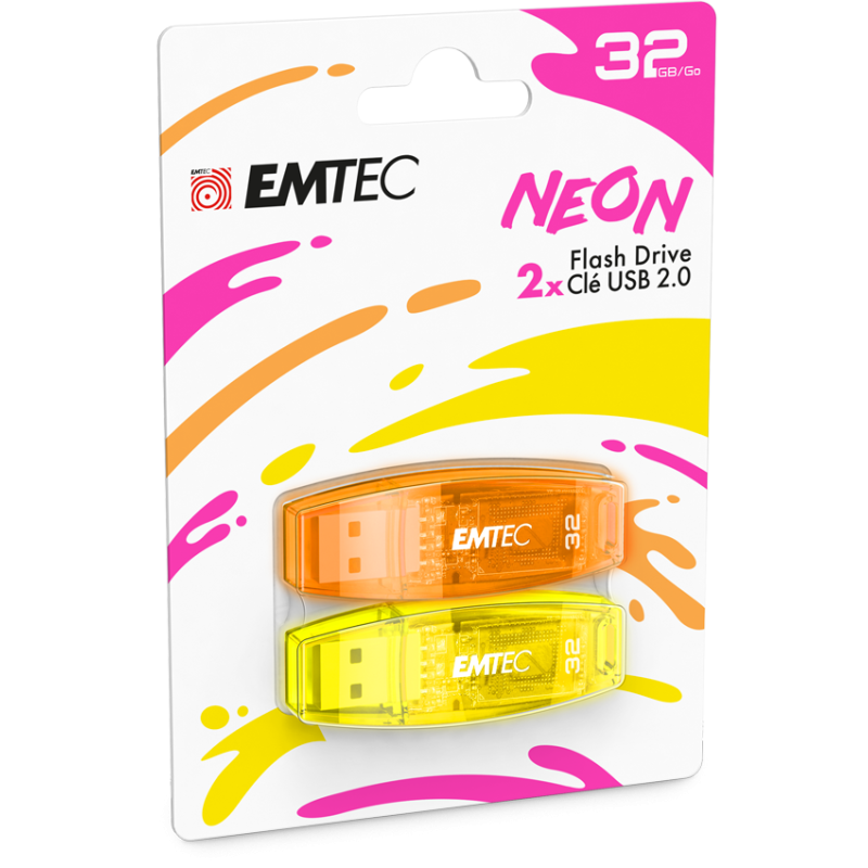 USB 2.0 Flash drive  32GB EMTEC C410 P2 Neon 2 pack 26323