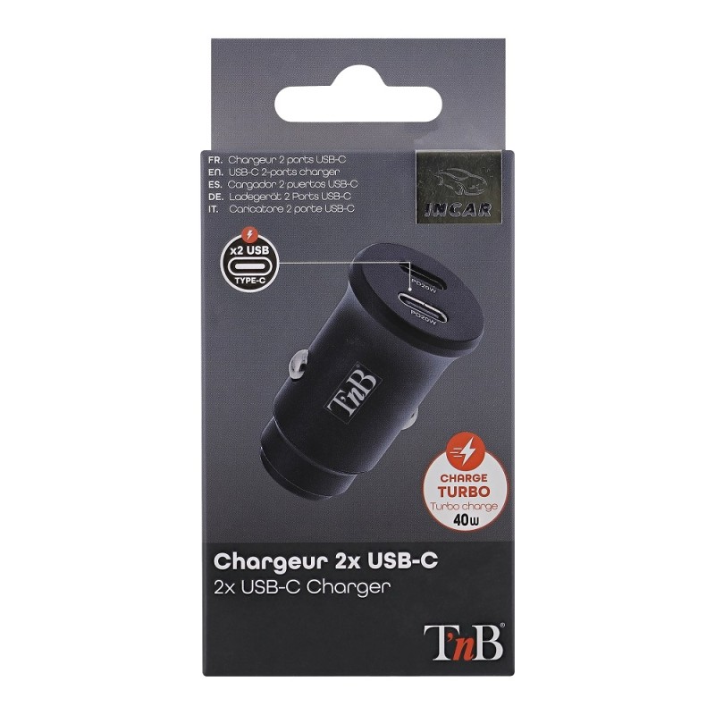 Adapter za napajanje T'nB 12V=>USB - auto punjač 2xUSB Type-C 40W 29966