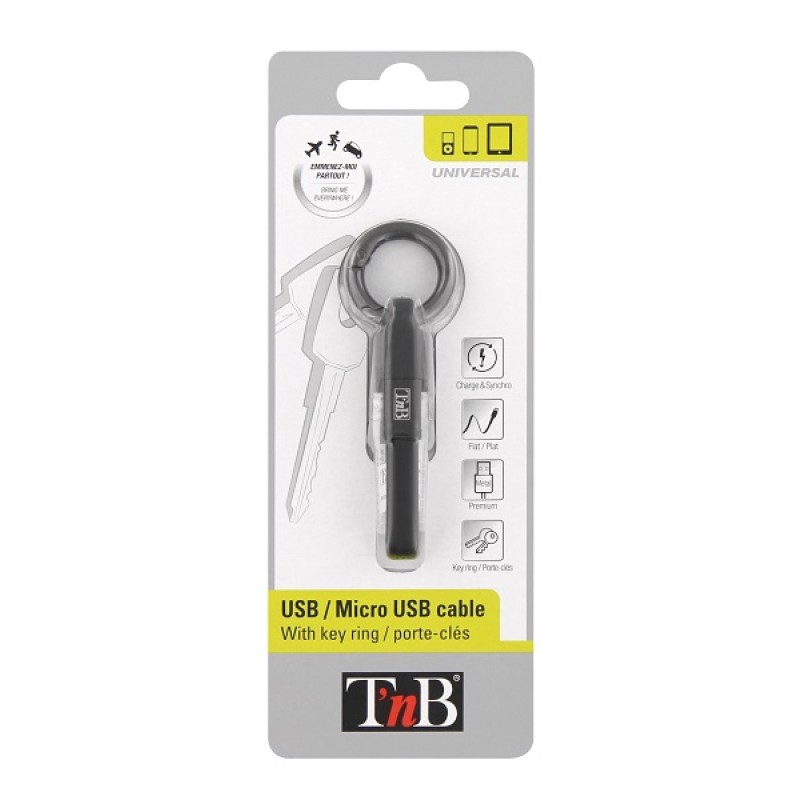 Kabel USB tip A-M<=>USB tip micro B-M  0.2m Black - T'nB - Key Ring 16937