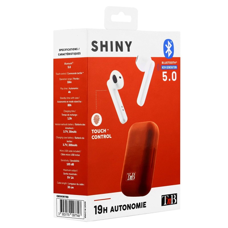 Slušalice+mikrofon T'nB Shiny - White/Red - Bluetooth 22430