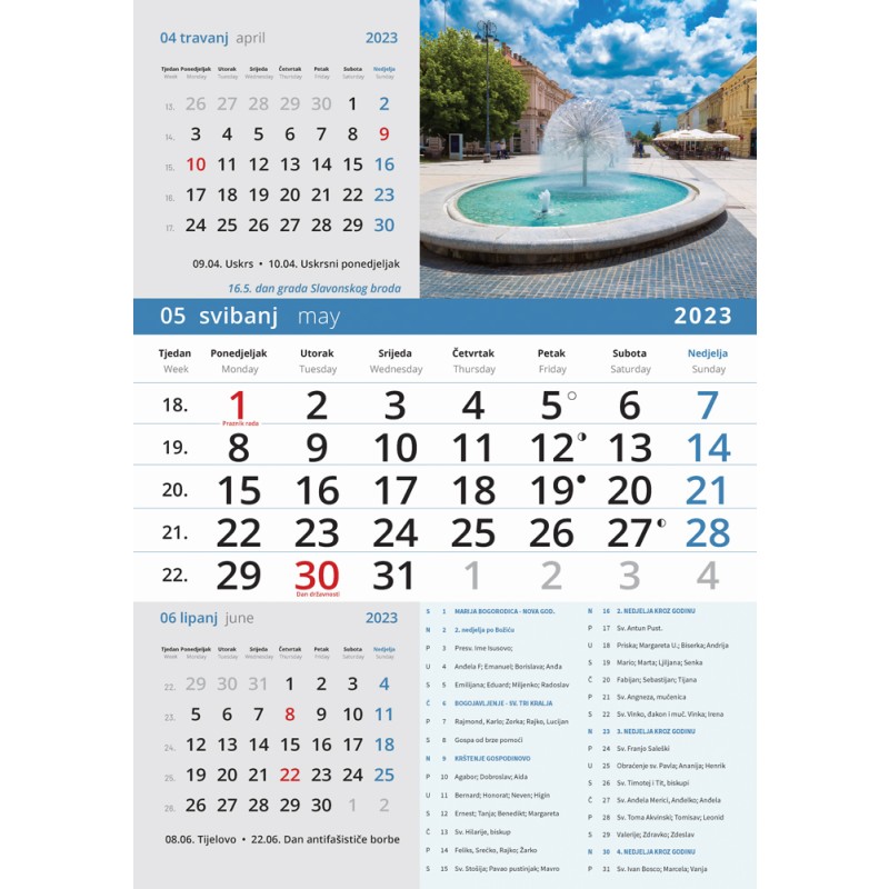 Kalendar zidni 3-djelni Poslovni Katolički kalendar Hrvatske 2023 EOL 23881