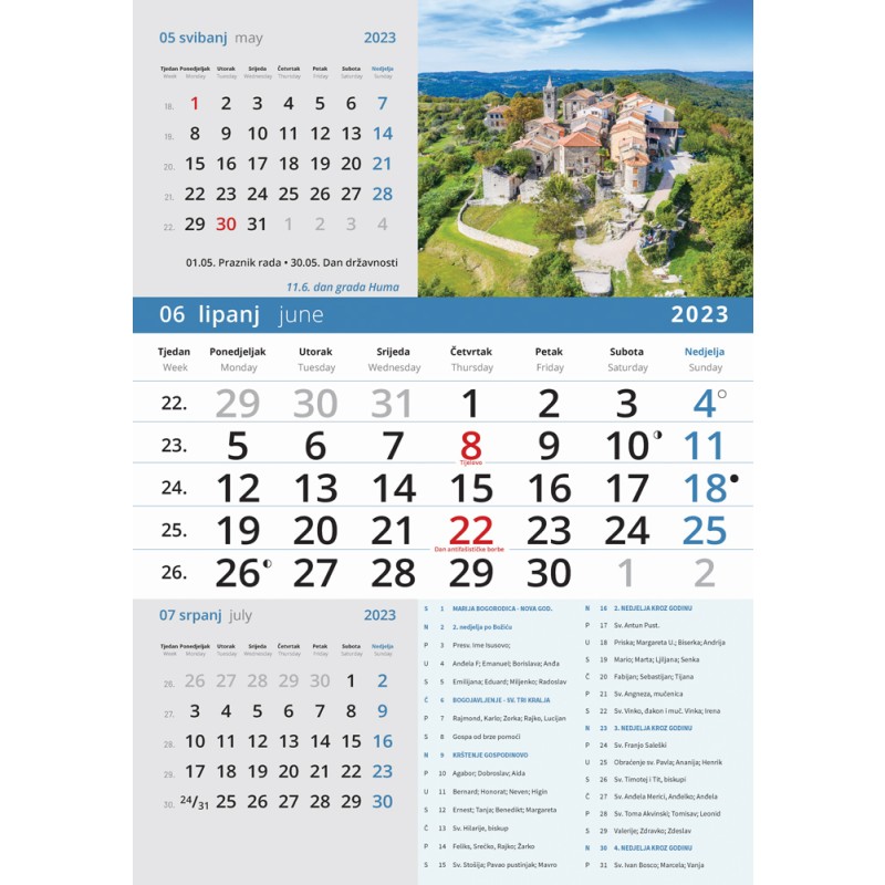 Kalendar zidni 3-djelni Poslovni Katolički kalendar Hrvatske 2023 EOL 23882