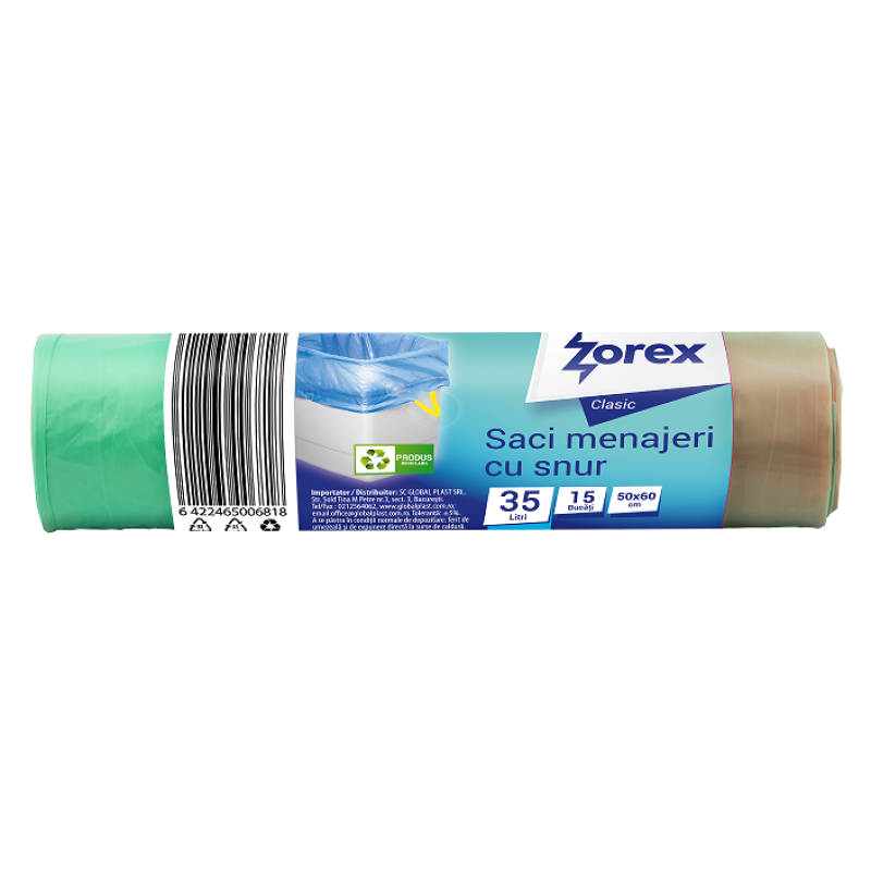 Vreća za smeće  35L 50x60cm 15/1 HDPE zelena s vezicom Zorex Clasic 17800