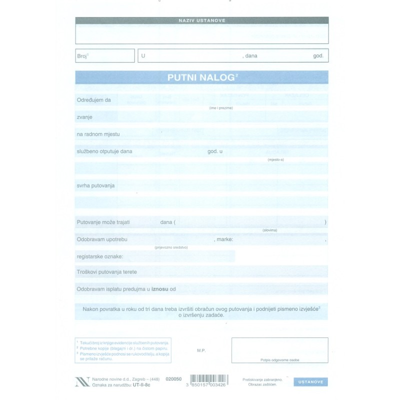 TI.II-8c Putni nalog s putnim računom A5 NN + 21953