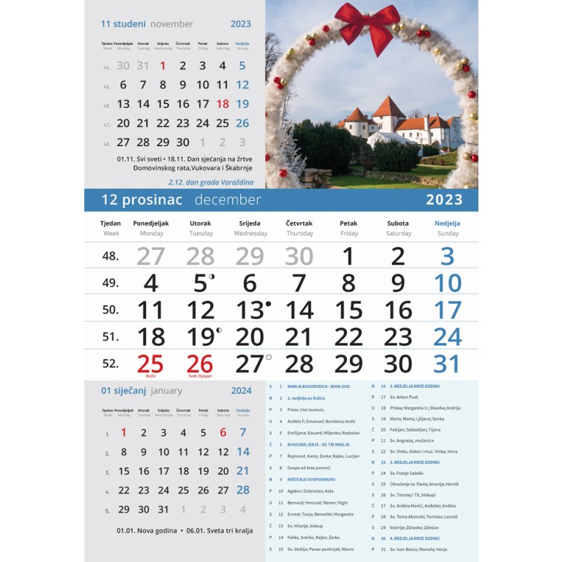 Kalendar zidni 3-djelni Poslovni Katolički kalendar Hrvatske 2023 EOL 23888