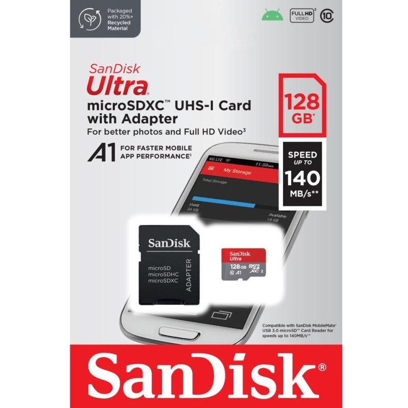 Memorijska kartica Micro Secure Digital 128GB SANDISK Ultra SDXC A1 UHS-I +adapt 30445